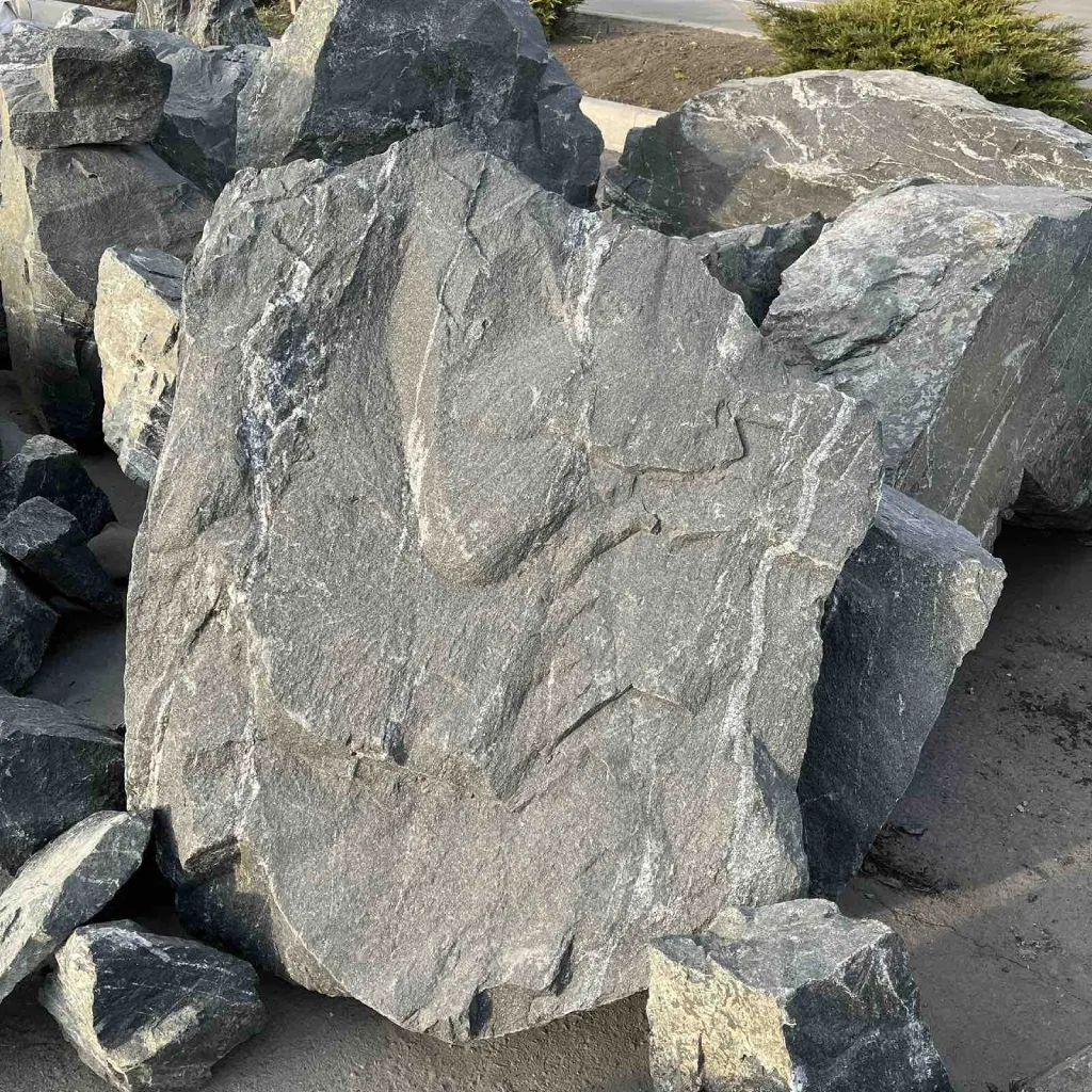 Гранітний валун сірого/чорного кольору з білими прожилками, Україна - Зображення 3